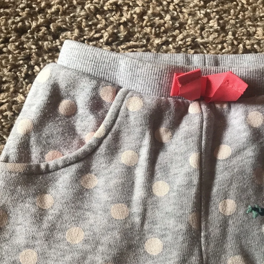 Oshkosh Gray Sweat Pants White Polka Dots Blue and Orange Flowers